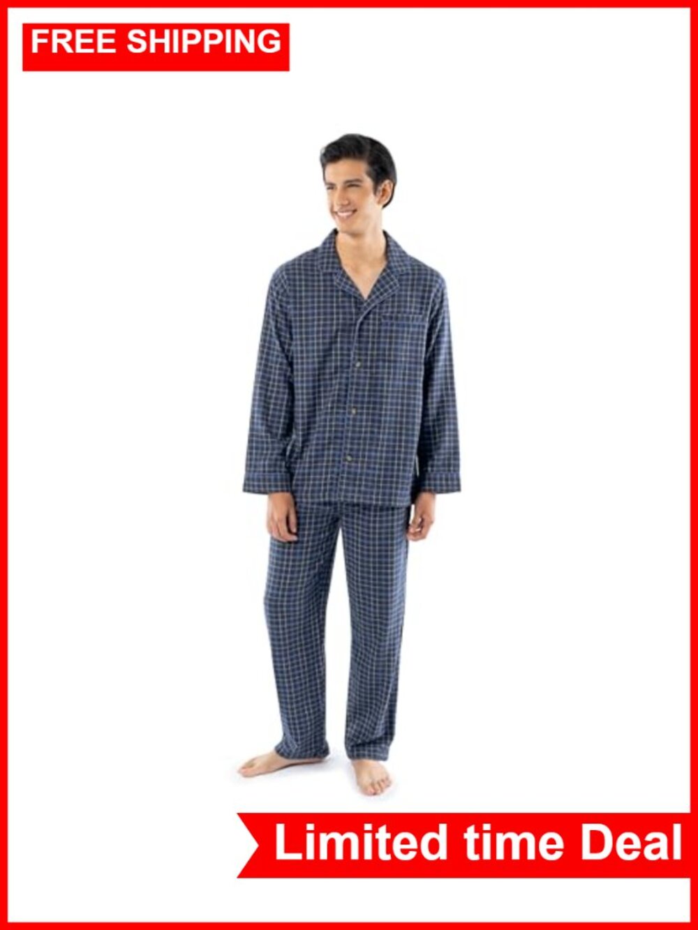 Men's 100% Cotton Flannel Pajama Sleep Set Long Sleeve Button Down